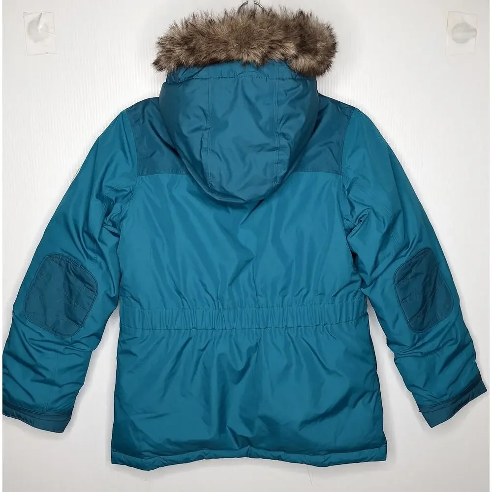 Lands' End Kids Expedition Waterproof Down Parka Snow Ski Hooded Fur M 10-12